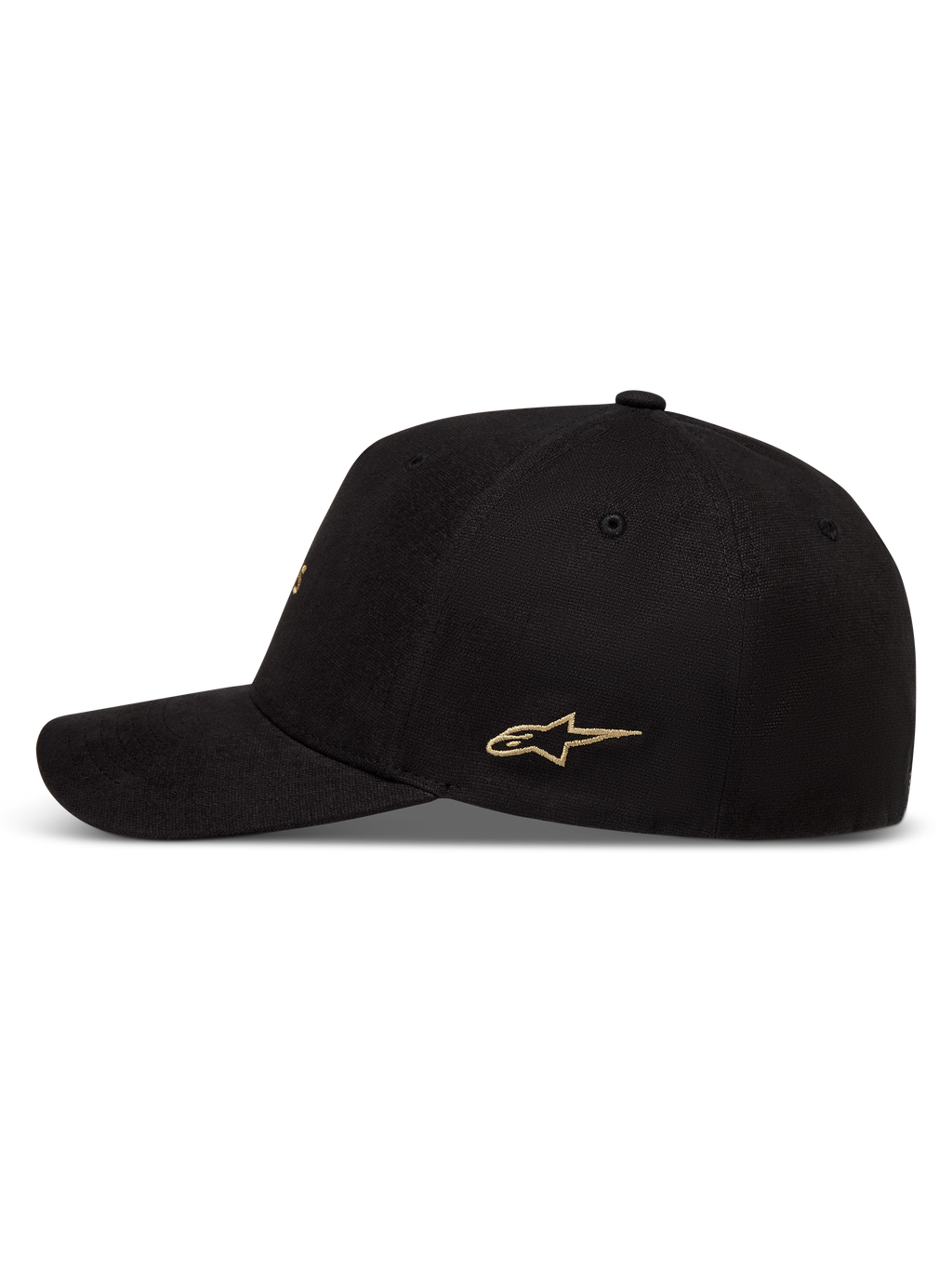 Alpinestars County Canvas Kappe, Sportswear-Kappe, Schwarz und Gold, Stern-Logo-Stickerei, Schirm, strukturierte Krone.