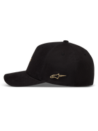 Alpinestars County Canvas Kappe, Sportswear-Kappe, Schwarz und Gold, Stern-Logo-Stickerei, Schirm, strukturierte Krone.