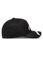 Alpinestars Arclight Hat, black sportswear cap with structured crown and white puff print logos on the front and visor.