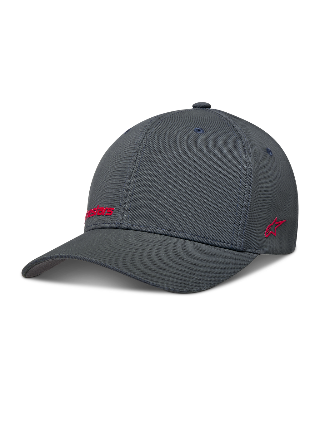 Alpinestars Points Kappe, dunkelgraue Sportswear-Kappe mit Flex-Rücken, Nylon-Tactel-Gewebe und roten HD-Druck-Logos.