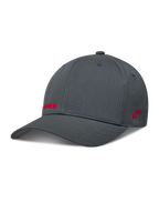 Alpinestars Points Kappe, dunkelgraue Sportswear-Kappe mit Flex-Rücken, Nylon-Tactel-Gewebe und roten HD-Druck-Logos.