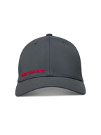 Alpinestars Points Kappe, Sportswear-Baseballkappe in Dunkelgrau mit rotem HD-Wortlogo, Nylon-Tactel und Flex-Back-Passform.