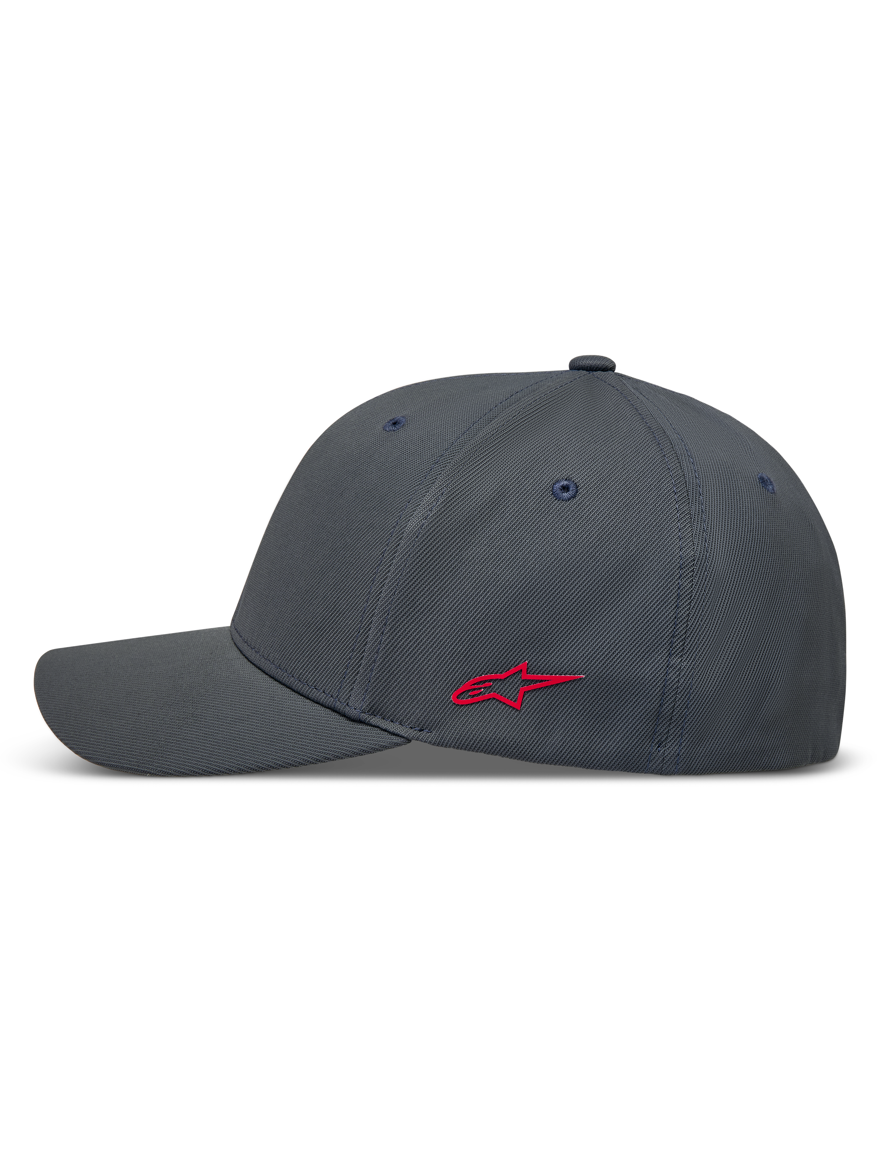Alpinestars Points Kappe, dunkelgraue Sportswear-Kappe mit rotem Astars-Seitenlogo aus Nylon-Tactel-Gewebe.