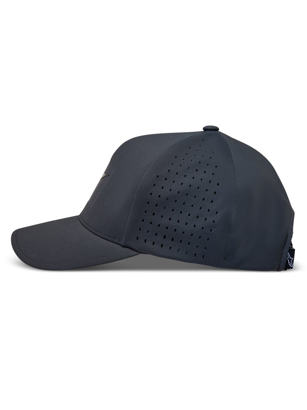 Alpinestars Algo Perf Adjustable Kappe, dunkelgraue Sportswear-Kappe mit seitlichen Perforationen und gebogenem Schirm.