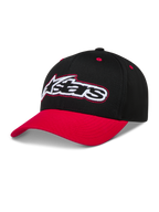 Alpinestars Retro Snapback Hat, Sportswear Baseball Cap, Black and Red, featuring a curved bill and embroidered Astars logo
