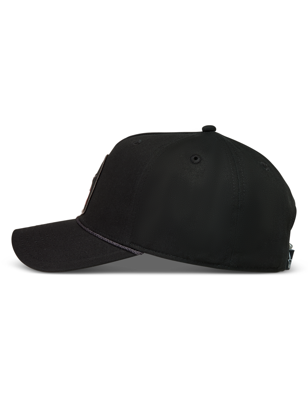 Alpinestars Acme Snapback Kappe, schwarze Sportswear-Kappe aus Twill mit strukturierter Krone, gebogenem Schirm und markantem Seilbesatz.