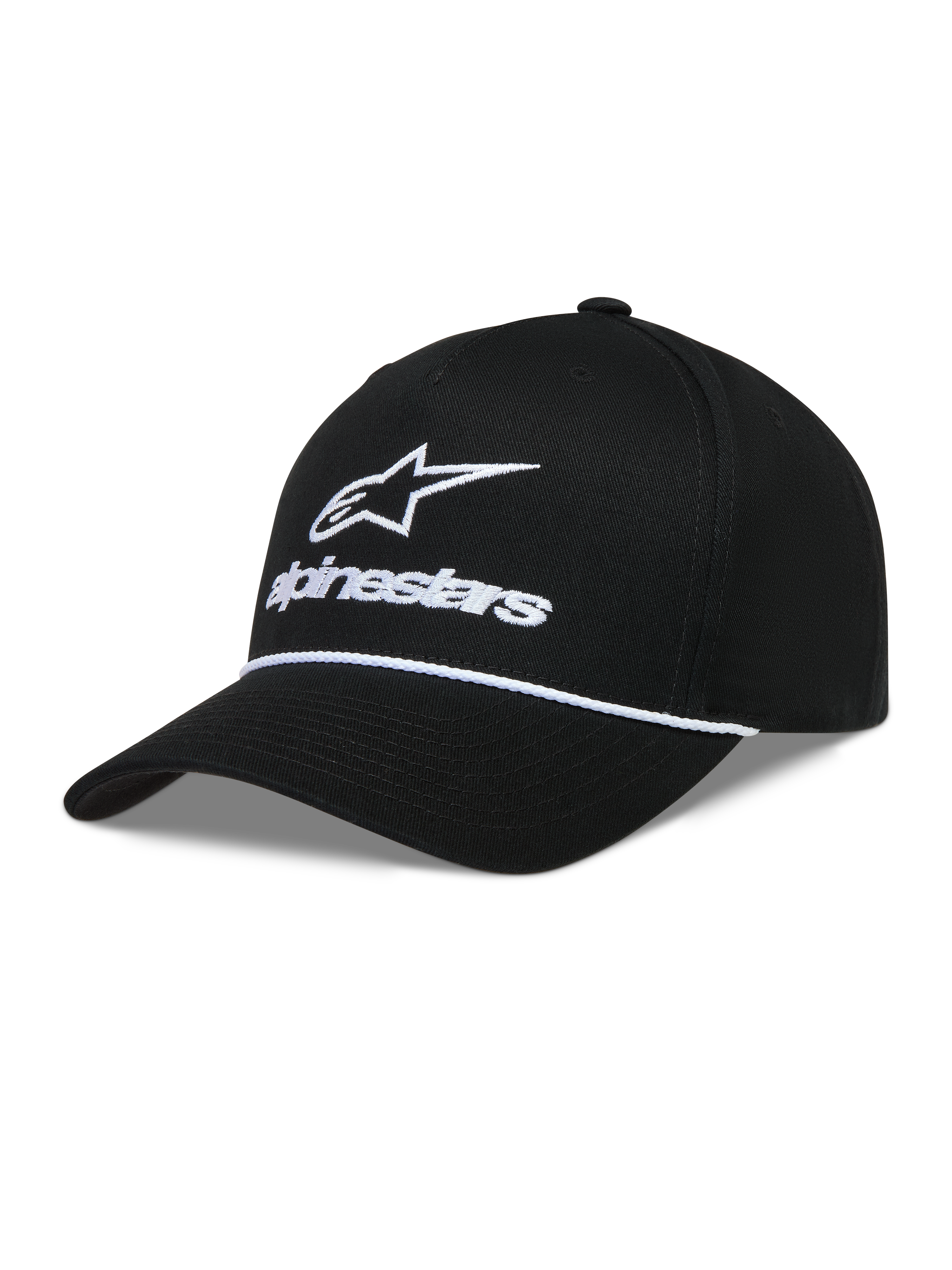 Alpinestars Combo Logo Snapback Kappe, Sportswear, Schwarz und Weiß, Twill-Gewebe mit besticktem Logo und gebogenem Schirm.