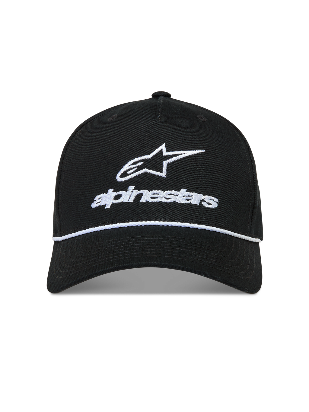 Alpinestars Combo Logo Snapback Kappe, schwarze Sportswear-Kappe mit weißer Astars-Logo-Stickerei und Seildetail.