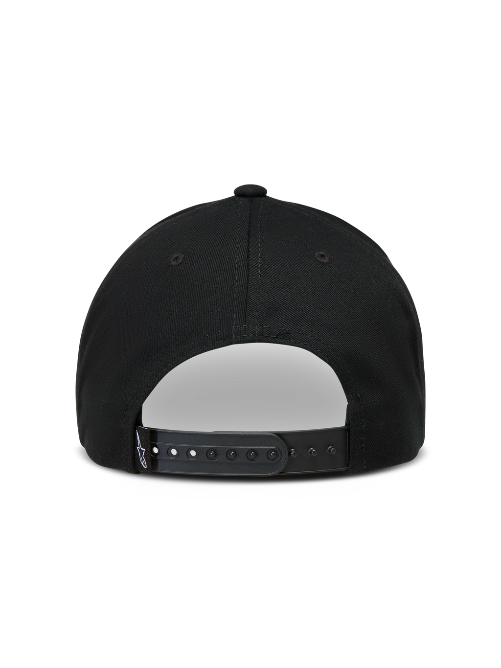Alpinestars Combo Logo Snapback Kappe, schwarze Sportswear-Kappe, Rückansicht mit Snapback-Verschluss und Logo-Etikett.