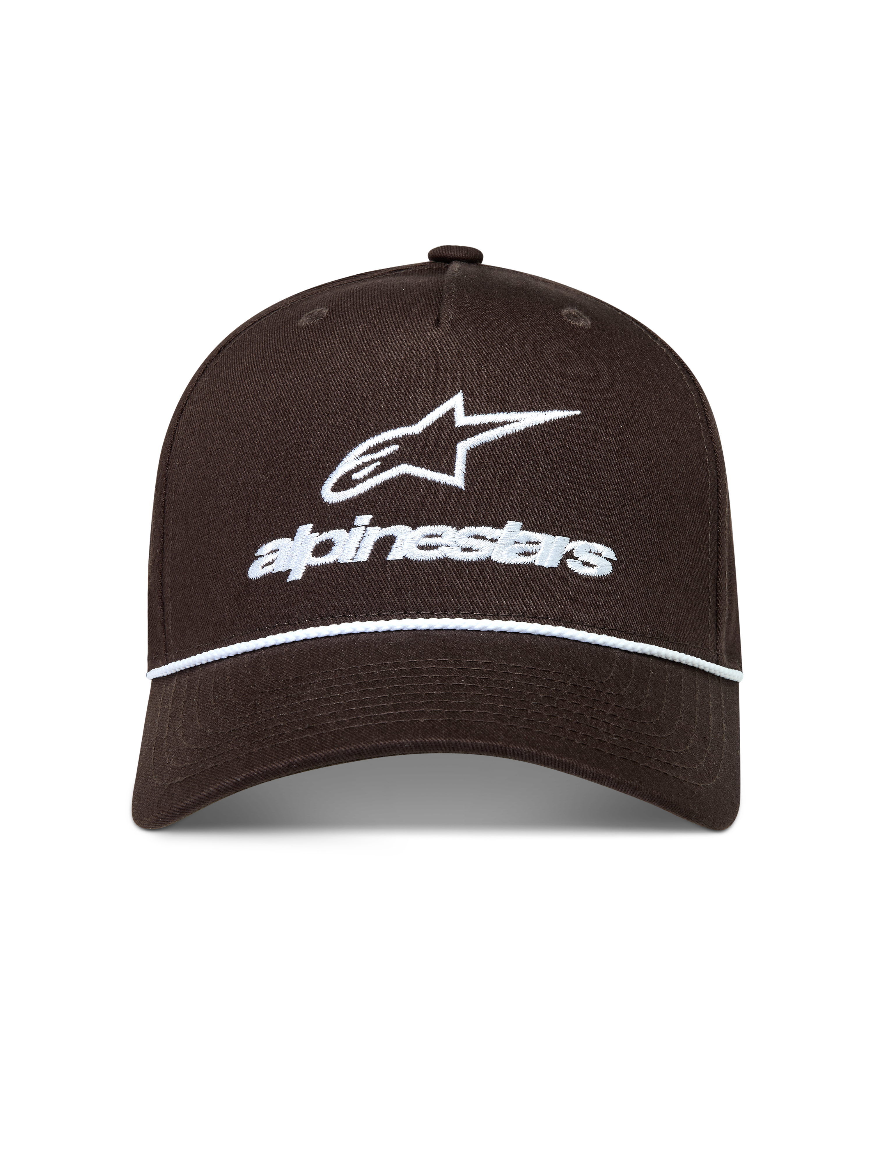 Alpinestars Combo Logo Snapback Hat, Brown Sportswear Cap with white embroidered logo and curved bill.