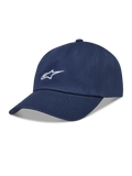 Alpinestars Dylan Dad Kappe, dunkelblaue Sportswear-Kappe aus Twill mit weißem Astars-Logo und gebogenem Schirm.