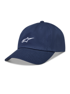 Alpinestars Dylan Dad Kappe, dunkelblaue Sportswear-Kappe aus Twill mit weißem Astars-Logo und gebogenem Schirm.