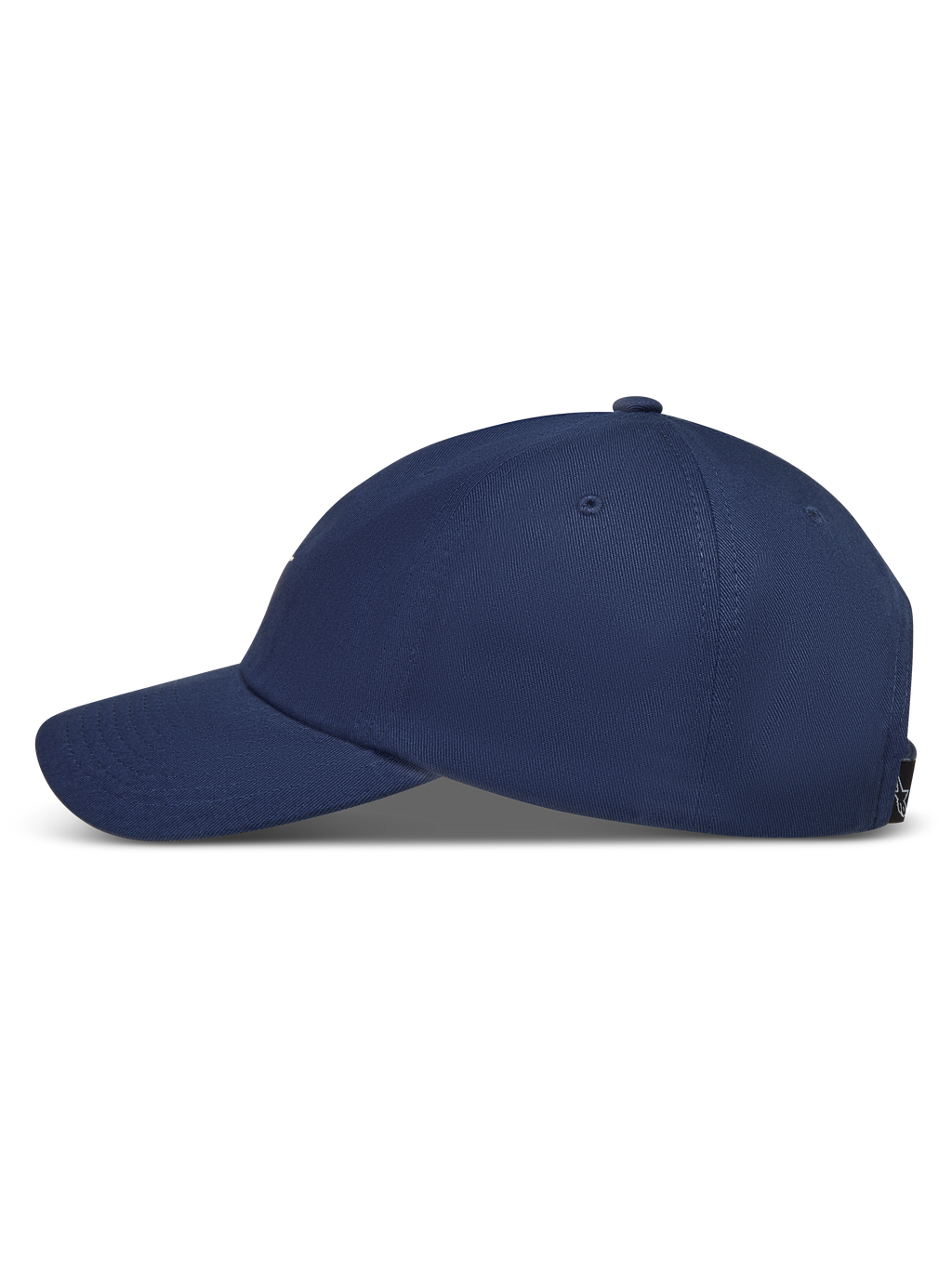 Alpinestars Dylan Dad Kappe, dunkelblaue Sportswear-Kappe aus Twill mit gebogenem Schirm, Seitenansicht.