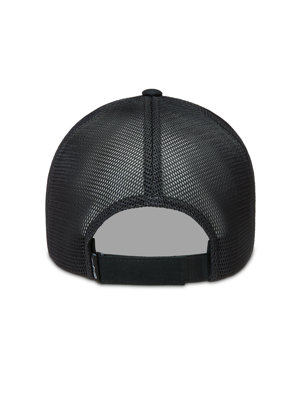 Alpinestars Augment Trucker Hat, Black mesh sportswear cap with poly diamond mesh back and adjustable strap closure.