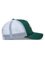 Alpinestars Baron Trucker Hat, Green and White sportswear cap featuring a curved bill, structured crown, and breathable white mesh back.