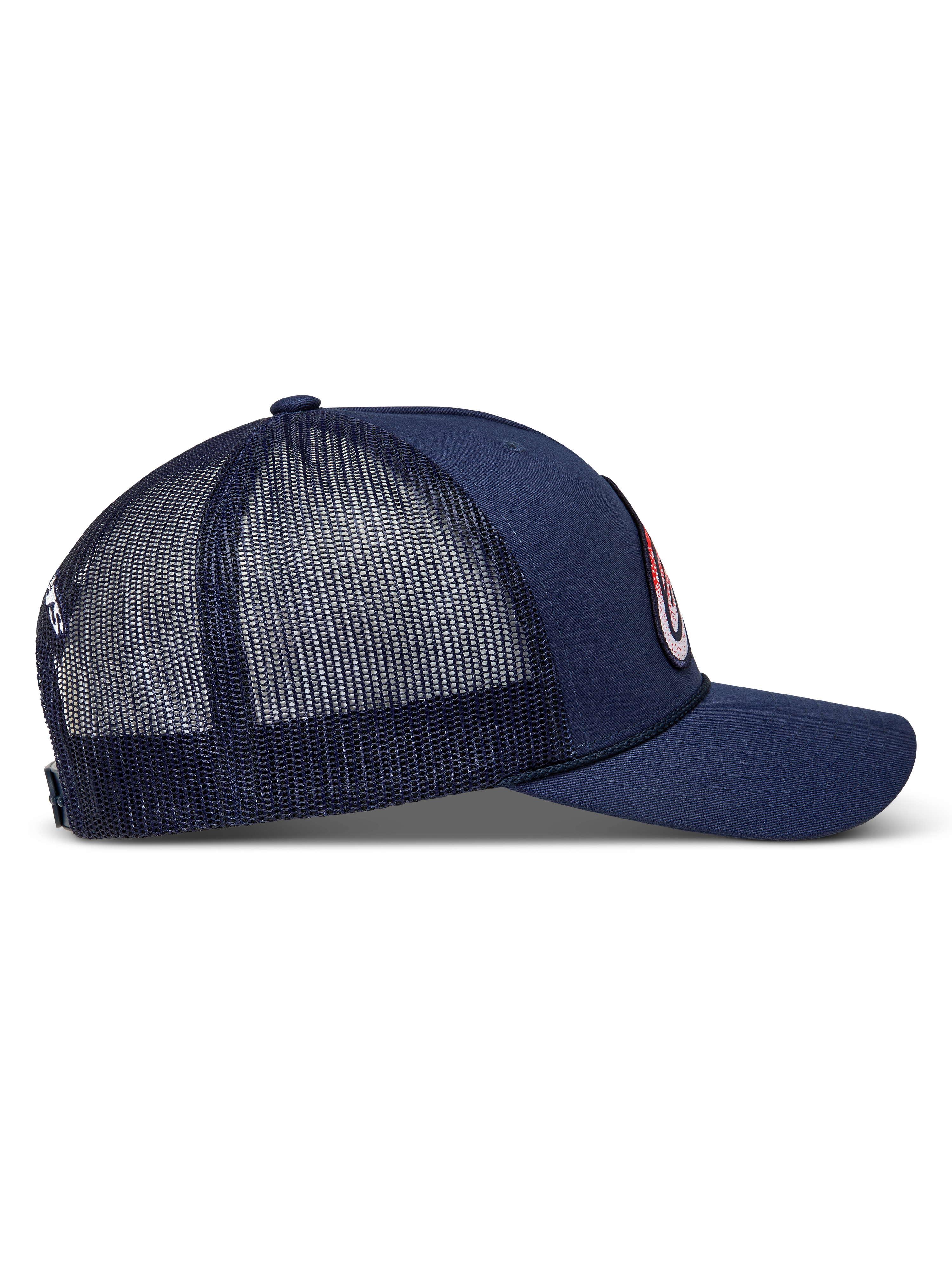 Alpinestars Meteorite Trucker-Mütze, Sportswear-Kappe in Blau mit strukturierter Krone, Mesh-Rückseite, gebogenem Schirm und seitlichem Logo-Patch.