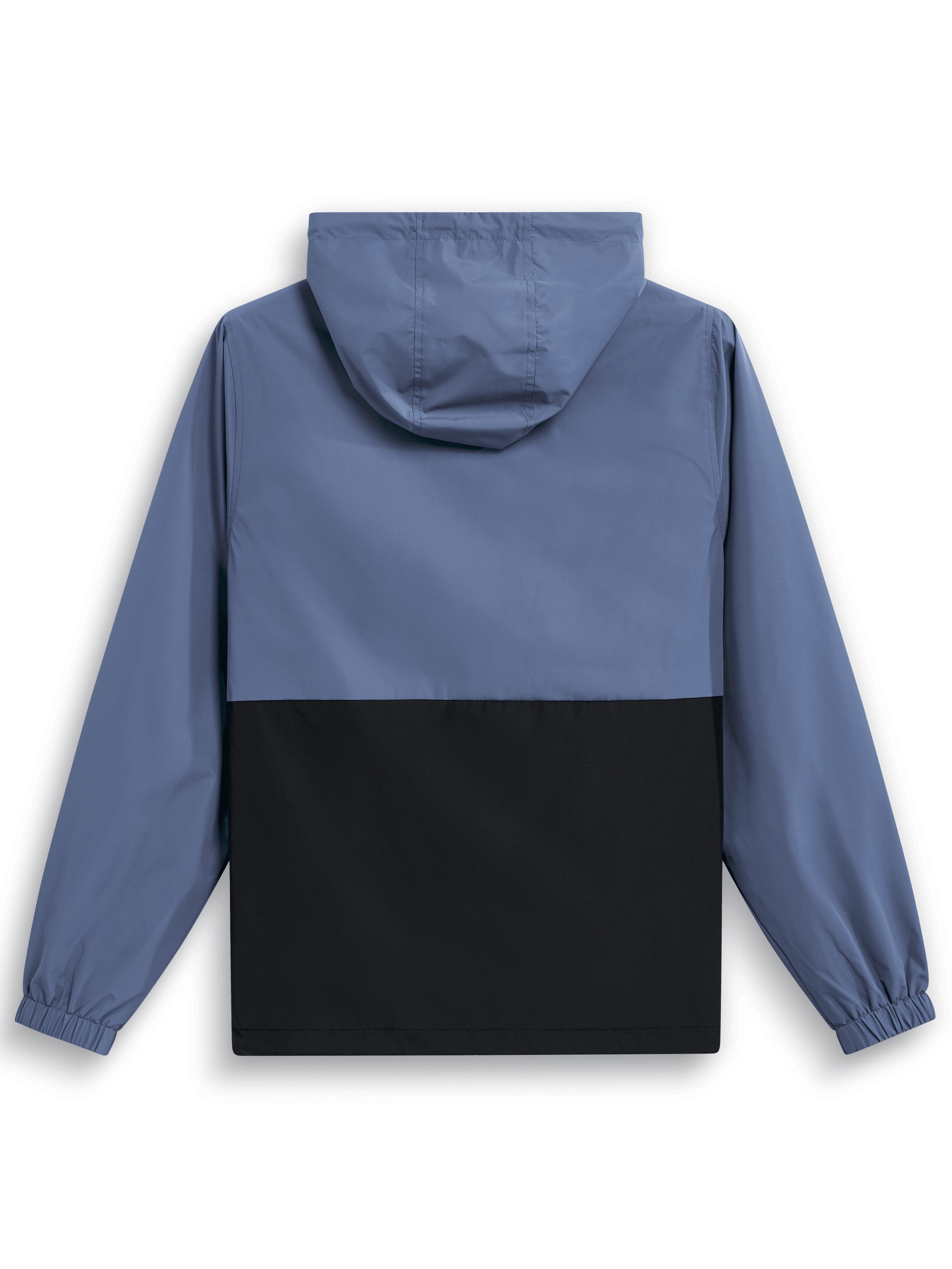 Alpinestars Speeder Windbreaker-Jacke, Rückansicht, Schieferblau und Schwarz, Color-Block-Design mit Kapuze, elastische Bündchen, leichte sportliche Freizeitkleidung