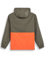 Alpinestars Speeder Windbreaker Jacket, lightweight hooded windbreaker, Military Orange and Olive Green, rear view featuring a color-blocked design, hood, and elastic cuffs