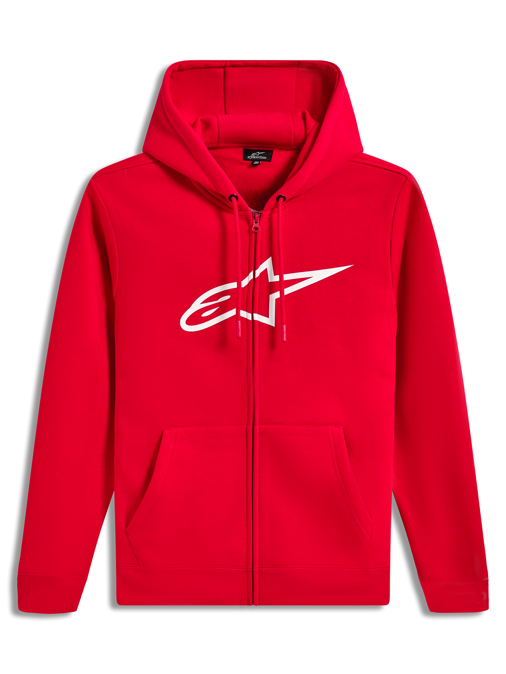 Alpinestars Ageless Zip V3 Hoodie, Red and White zip-front sportswear fleece with a bold chest logo and drawstring hood.
