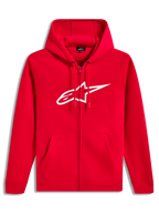 Alpinestars Ageless Zip V3 Hoodie, Red and White zip-front sportswear fleece with a bold chest logo and drawstring hood.