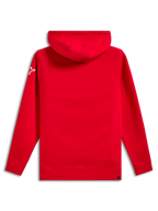 Alpinestars Linear Wordmark V3 Kapuzenpullover, Rückansicht, einfarbig Rot, weißes Ageless-Stern-Logo am Ärmel, Fleece-Kapuzenpullover mit Rippbündchen und Saum, lässige Motorsport-Streetwear