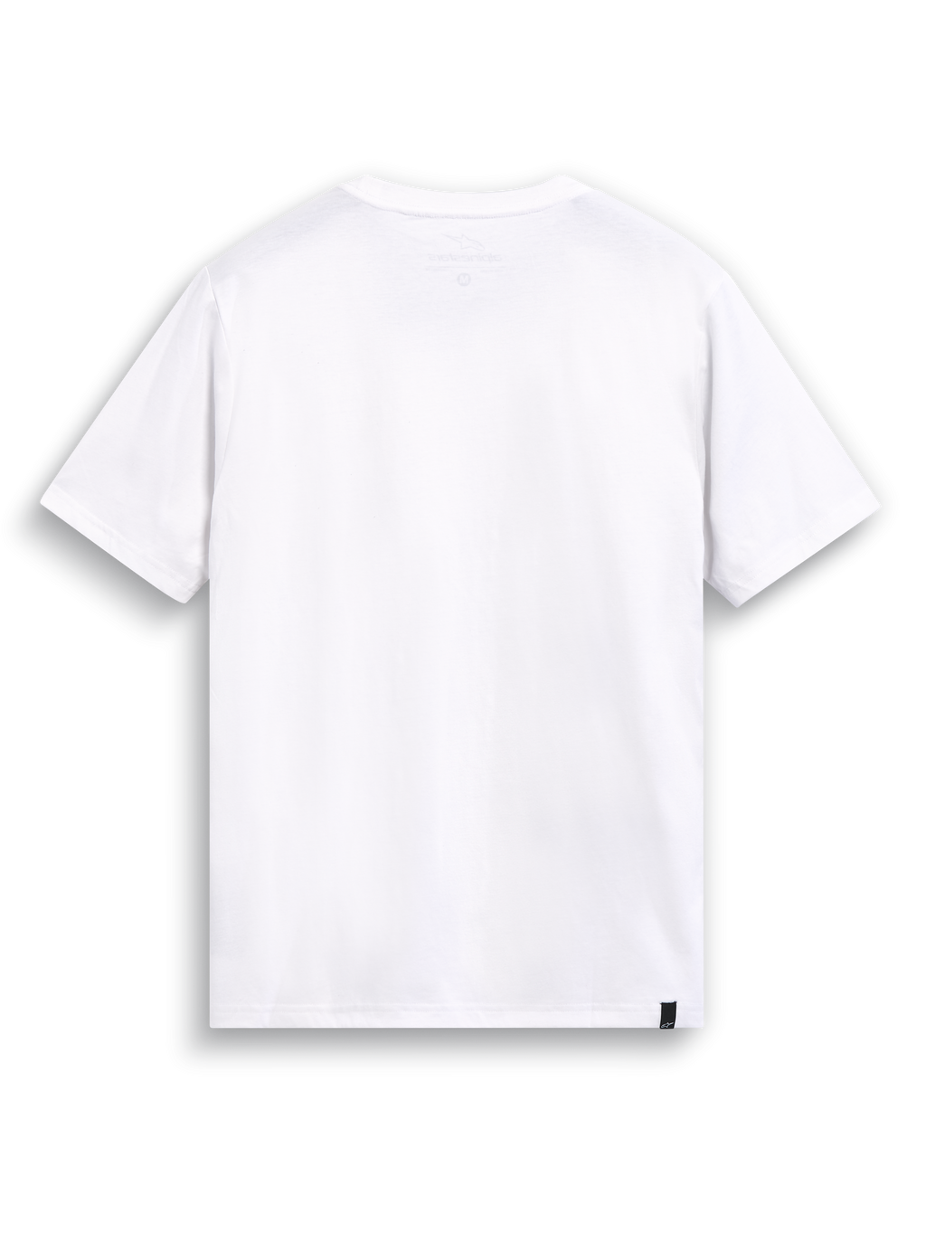 Alpinestars Elliptic CSF T-Shirt, weißes Kurzarm-Sportswear-T-Shirt, Rückansicht mit internem Nackendruck und externem Sachetikett.