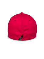 Alpinestars Arcstars Hat, Red, back view showing flex-back closure, small black tag with white Astars logo on the center seam, structured stretch twill fabric, casual motorsport headwear