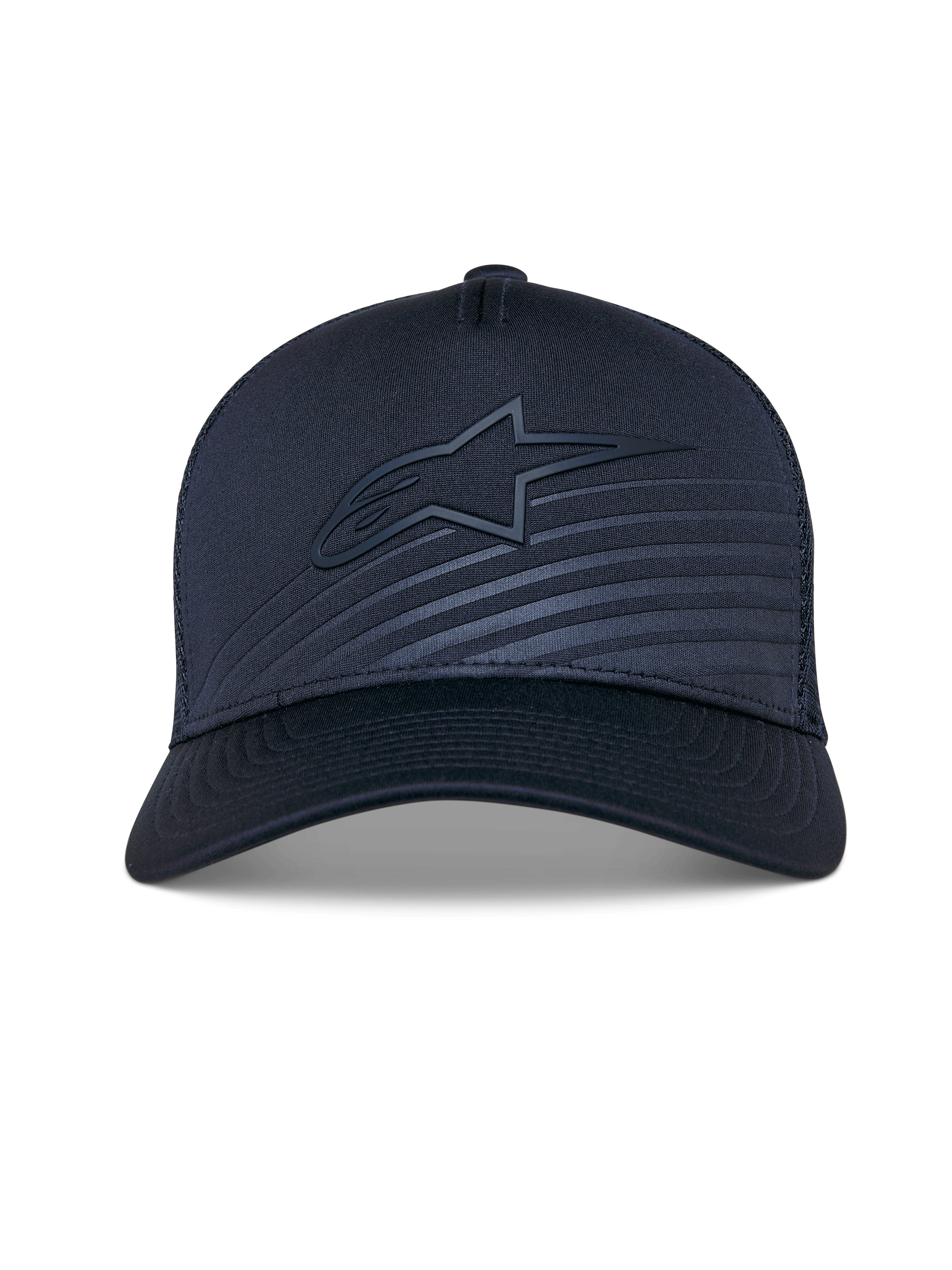 Alpinestars Delane Kappe, strukturierte Baseball-Kappe, Marineblau, gebogener Schirm mit farblich abgestimmtem Alpinestars-Logo und reflektierendem Transfer-Patch, Mesh-Rückseite zur Belüftung, funktionelles Sport-Accessoire