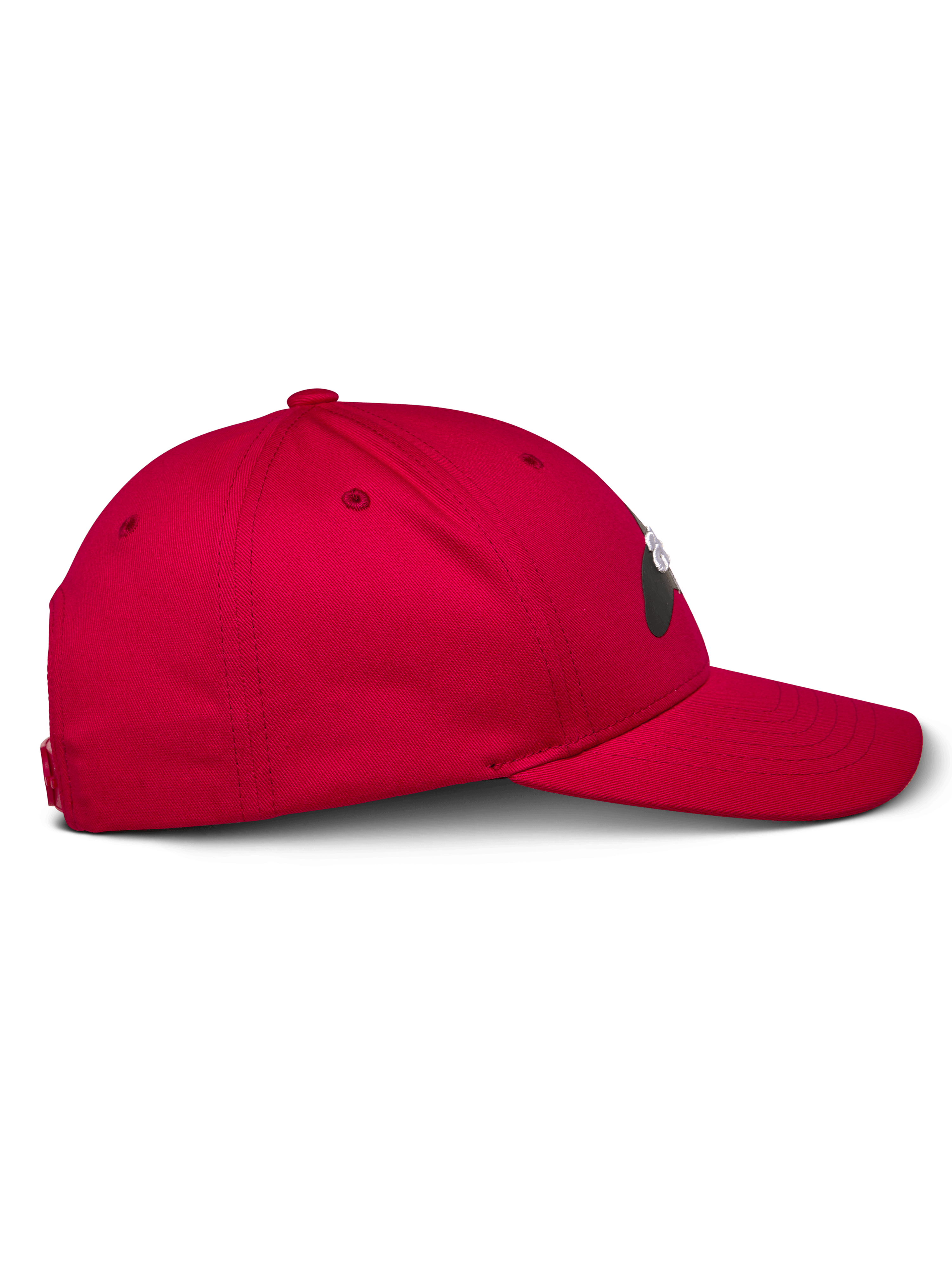 Alpinestars Profile Mütze, Rot, Seitenansicht, Baseballkappe mit strukturierter Krone und gebogenem Schirm, Baumwoll-Twill-Gewebe, lässige vom Motorsport inspirierte Kopfbedeckung