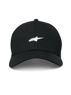 Alpinestars Metal Logo Kappe, Schwarz, strukturierte Baseballkappe mit gebogenem Schirm, 3D-geformtes Metall-Logo-Abzeichen, Mini-Piqué-Stoff, lässige Motorsport-Streetwear