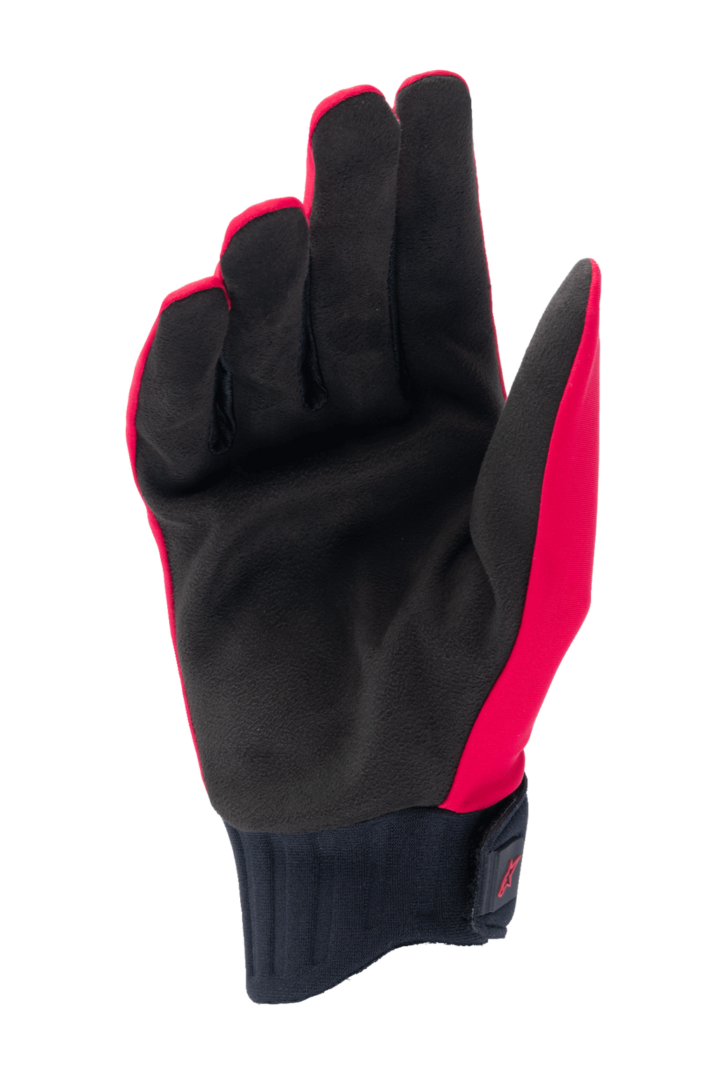 Alpinestars A-Dura Rain Gloves, MTB Gloves, Red Fluo and Black, palm view featuring black synthetic suede palm, ribbed neoprene cuff with hook-and-loop strap, low-profile design for mountain biking