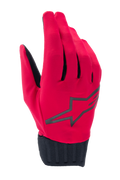 Alpinestars A-Dura Rain Gloves, Waterproof MTB Cycling Gloves, Red Fluo and Black, featuring a black star logo on the backhand, ribbed black neoprene cuff, sleek low-profile design for all-weather riding