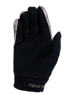Alpinestars Youth A-Dura Handschuhe, Mountainbike-Handschuhe, Camo und Schwarz, Handflächenansicht mit strapazierfähigem synthetischem Wildleder für Grip, Neopren-Manschette mit Klettverschluss am Handgelenk und feuchtigkeitsableitendem Schweißabwischpaneel am Daumen.