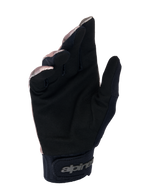 Alpinestars A-Dura Squad Handschuhe, MTB-Handschuhe, Camo und Braun, Handflächenansicht zeigt schwarzes synthetisches Wildleder, Neoprenmanschette mit Klettverschluss und Alpinestars-Logo, strapazierfähiges Design für Mountainbiking