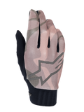 Alpinestars A-Dura Squad Handschuhe, Mountainbike-Handschuhe, braun-graues Camouflage-Muster, großer Sternlogo-Umriss auf dem Handrücken, strukturiertes Mesh-Obermaterial, schwarzes geripptes Bündchen