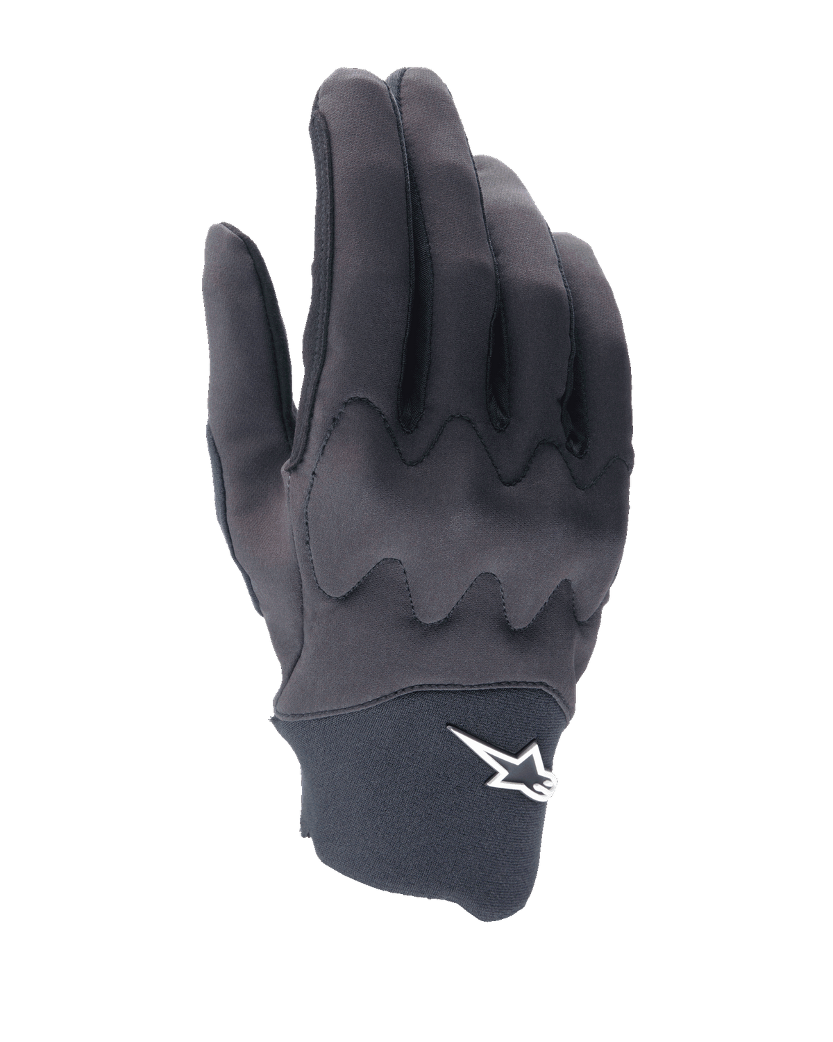 Alpinestars A-Supra Shield Handschuhe, MTB-Fahrradhandschuhe, Schwarz, schlankes Design mit wellenförmigem Knöchelschutz-Muster, weißes Stern-Logo auf der Neopren-Manschette, flexible und strapazierfähige Konstruktion