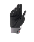 Alpinestars A-Supra Shield Gloves, Light Gray mountain bike gloves, palm view showing perforated black synthetic suede for ventilation, gray neoprene cuff with hook and loop closure featuring a red logo