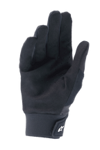 Alpinestars A-Supra Handschuhe, Schwarz, Handflächenansicht mit perforiertem synthetischem Wildleder zur Belüftung, Neoprenbund mit Klettverschluss und weißem Logo, Performance-Mountainbike-Ausrüstung