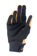 Alpinestars A-Supra Gloves, Dark Gold and Black, palm view showing perforated synthetic suede for ventilation and grip, wide neoprene cuff with hook and loop closure and gold logo, cycling gloves for mountain biking