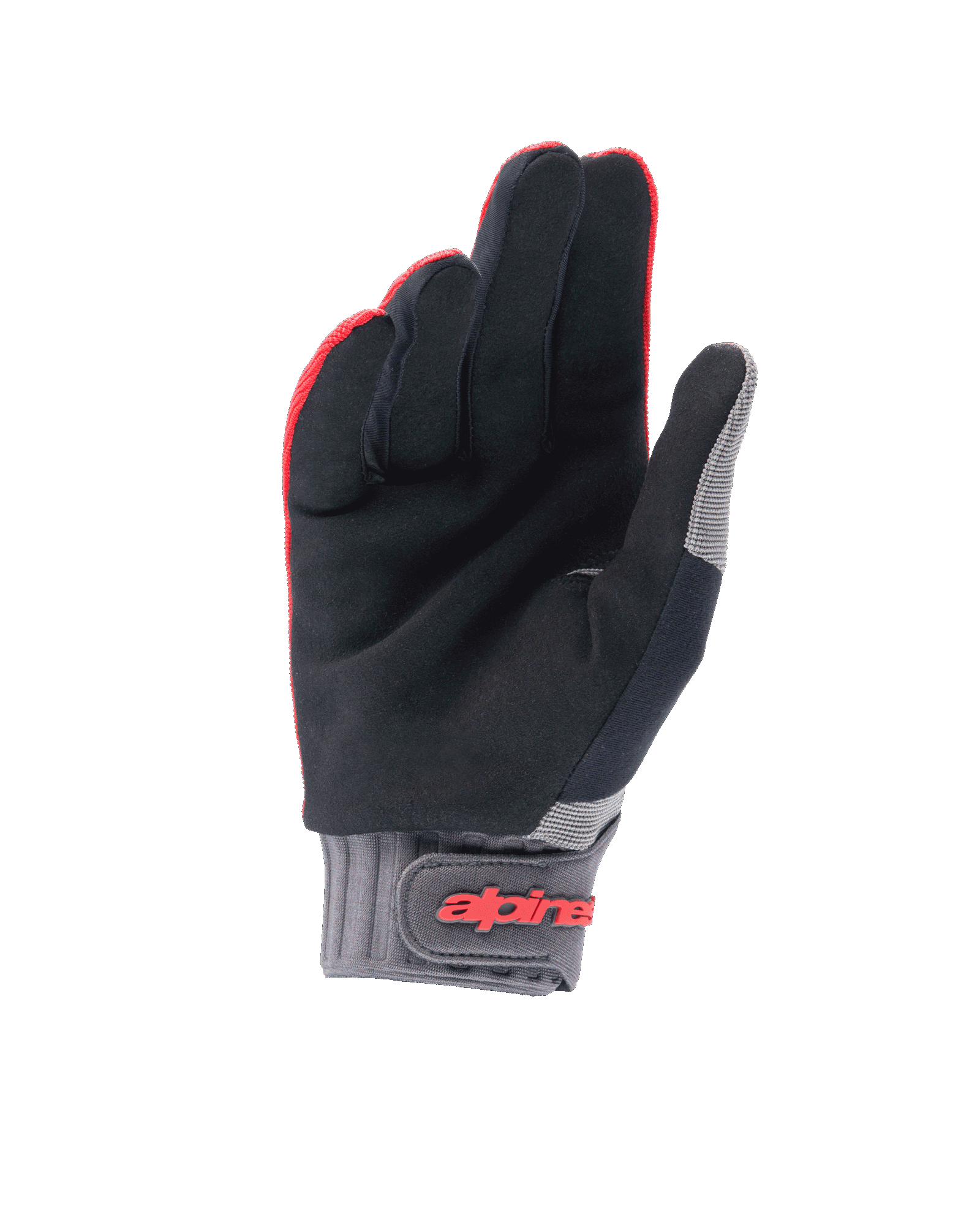 Alpinestars A-Dura Handschuhe, Mountainbike-Handschuhe, Rot Fluo und Schwarz, Handflächenansicht mit synthetischem Wildleder für Grip, graue Neoprenmanschette mit Klettverschluss und rotem Branding, Offroad-Fahrradausrüstung