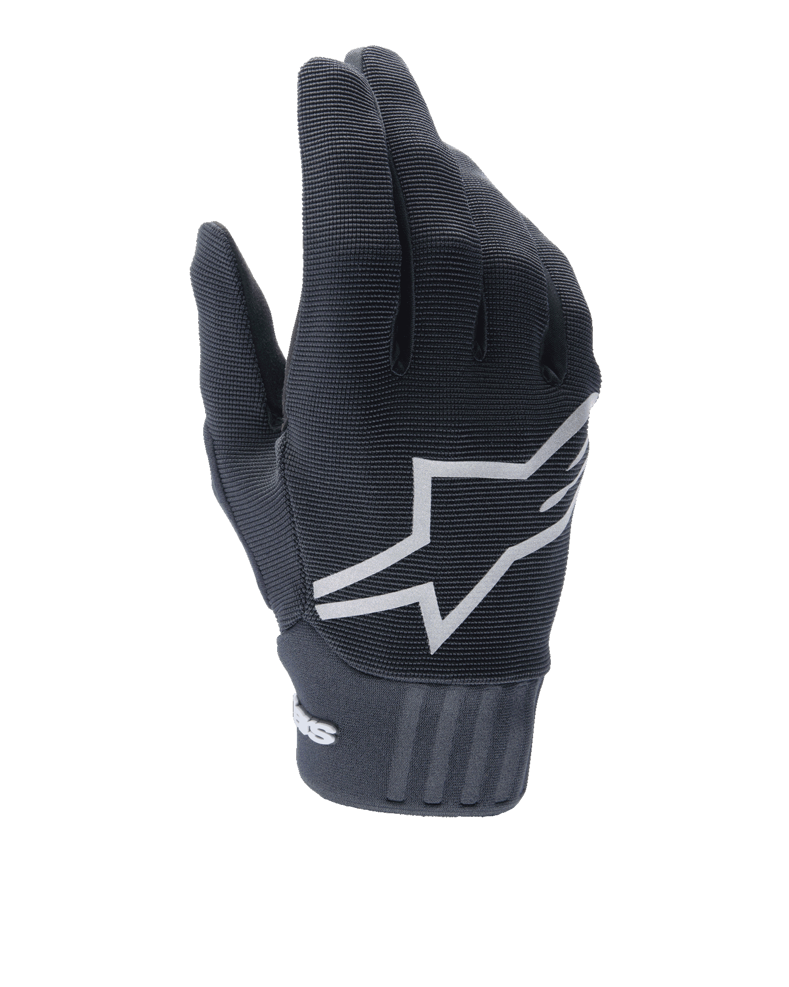 Alpinestars A-Dura Gel Handschuhe, MTB-Handschuhe, Schwarz, großes weißes Stern-Logo auf dem Handrücken, strukturiertes Obermaterial aus Polyester und Spandex, gerippter Neoprenbund