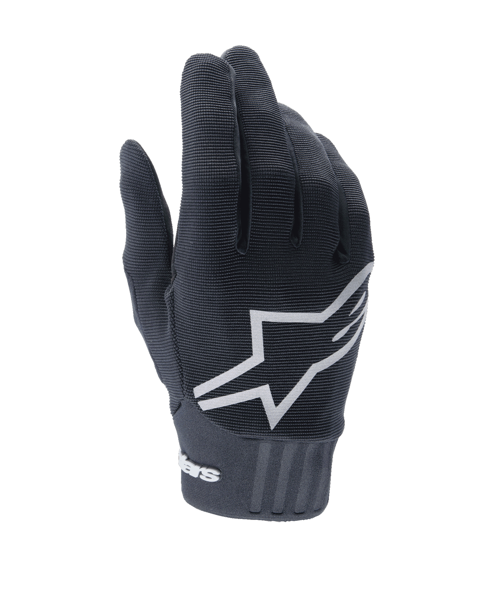 Alpinestars Stella A-Dura Damen-Handschuhe, schwarze MTB-Handschuhe, markantes weißes Stern-Logo auf dem Handrücken, gerippte Textilstruktur, enganliegende Passform mit Neoprenmanschette für das Mountainbiken