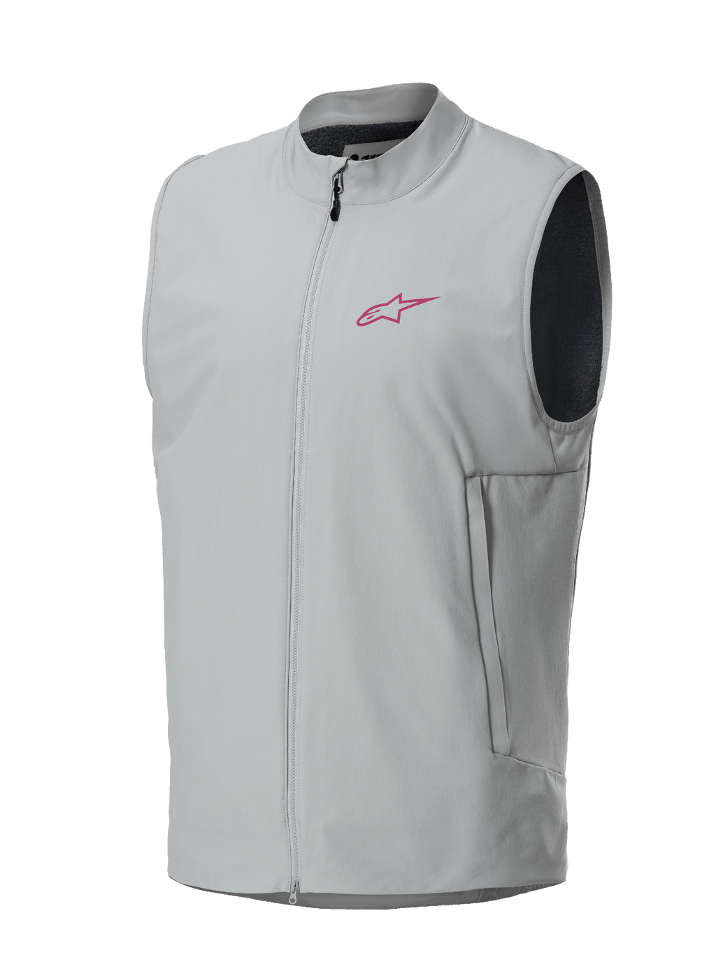 Alpinestars A-Dura Thermal Vest, Titanium Gray, magenta Alpinestars star logo on the chest, full-zip front with vertical side pockets, lightweight insulated gilet for mountain biking and trail riding