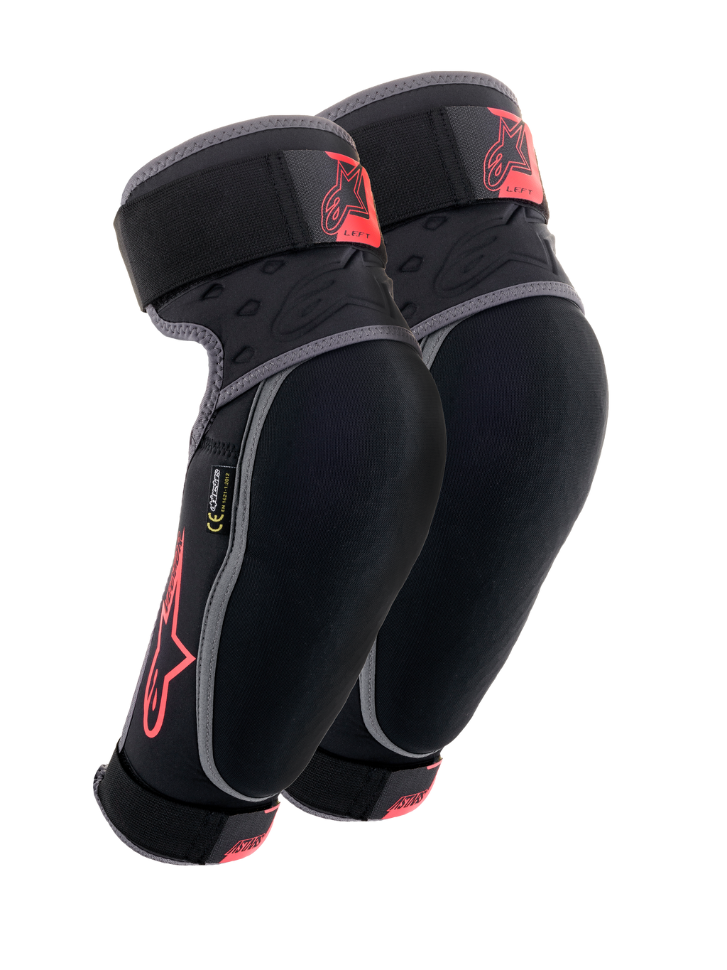 Alpinestars Vector Ellenbogenschützer, Schwarz, Anthrazit und Rot, MTB-Schutzausrüstung, Paar Protektoren mit grauer Paspelierung, rotem Stern-Logo und Vector-Branding, verstellbare Riemen und ergonomische Kompressionspassform