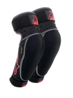 Alpinestars Vector Ellenbogenschützer, Schwarz, Anthrazit und Rot, MTB-Schutzausrüstung, Paar Protektoren mit grauer Paspelierung, rotem Stern-Logo und Vector-Branding, verstellbare Riemen und ergonomische Kompressionspassform