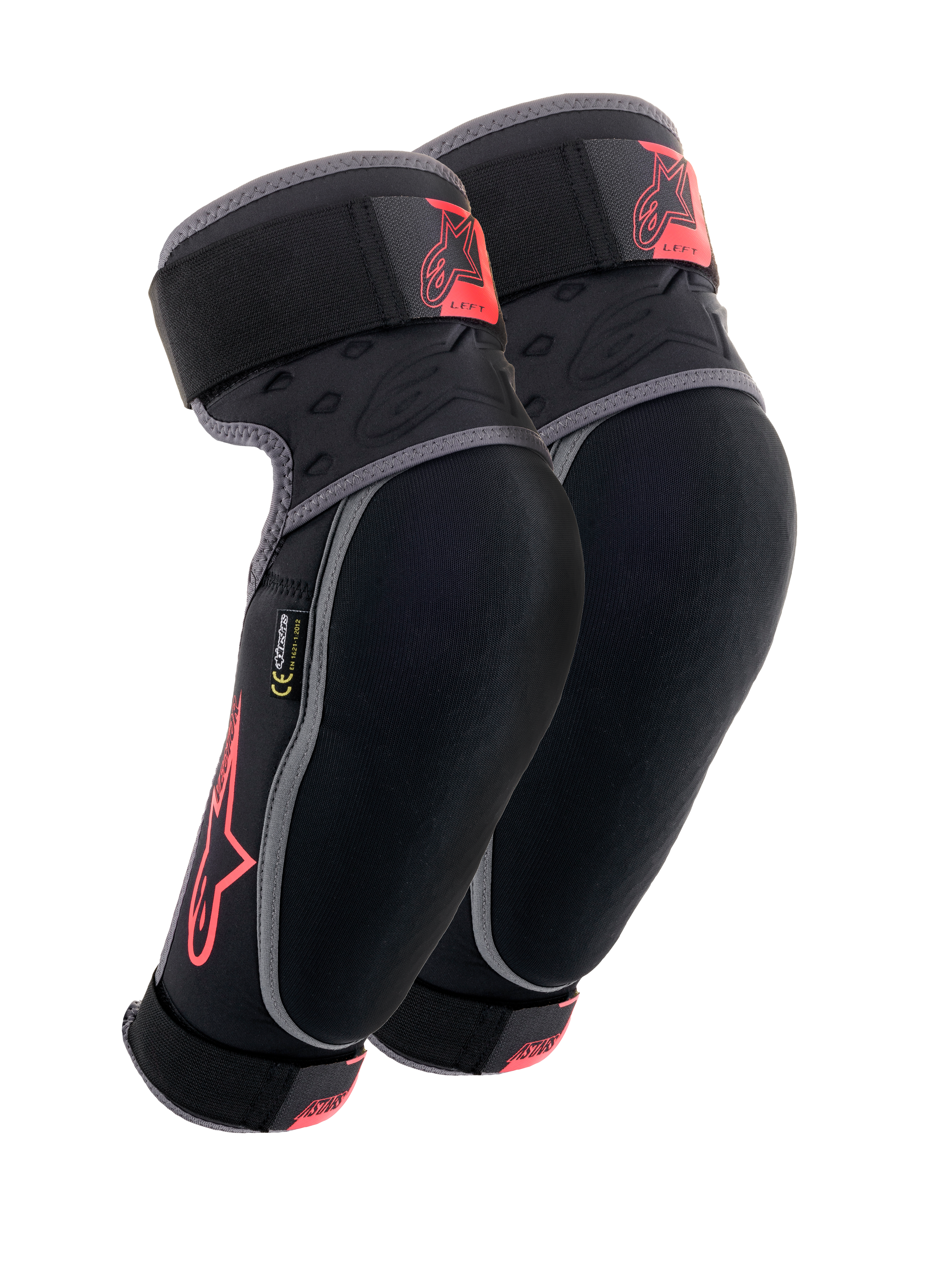 Alpinestars Vector Ellenbogenschützer, Schwarz, Anthrazit und Rot, MTB-Schutzausrüstung, Paar Protektoren mit grauer Paspelierung, rotem Stern-Logo und Vector-Branding, verstellbare Riemen und ergonomische Kompressionspassform