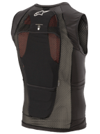 Alpinestars Paragon Plus Schutzweste, Schwarz, Rückansicht mit leichter Stretch-Mesh-Konstruktion, weißem Astar-Logo, Symbol für Trinksystem-Kompatibilität und integriertem CE Level 1 Rückenprotektor.