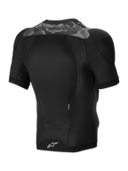 Alpinestars A-Motion Plasma Protection Jacket Short Sleeve, MTB protection jacket in Black Camo, back view showing CE certified Nucleon PLASMA back protector and stretch mesh construction