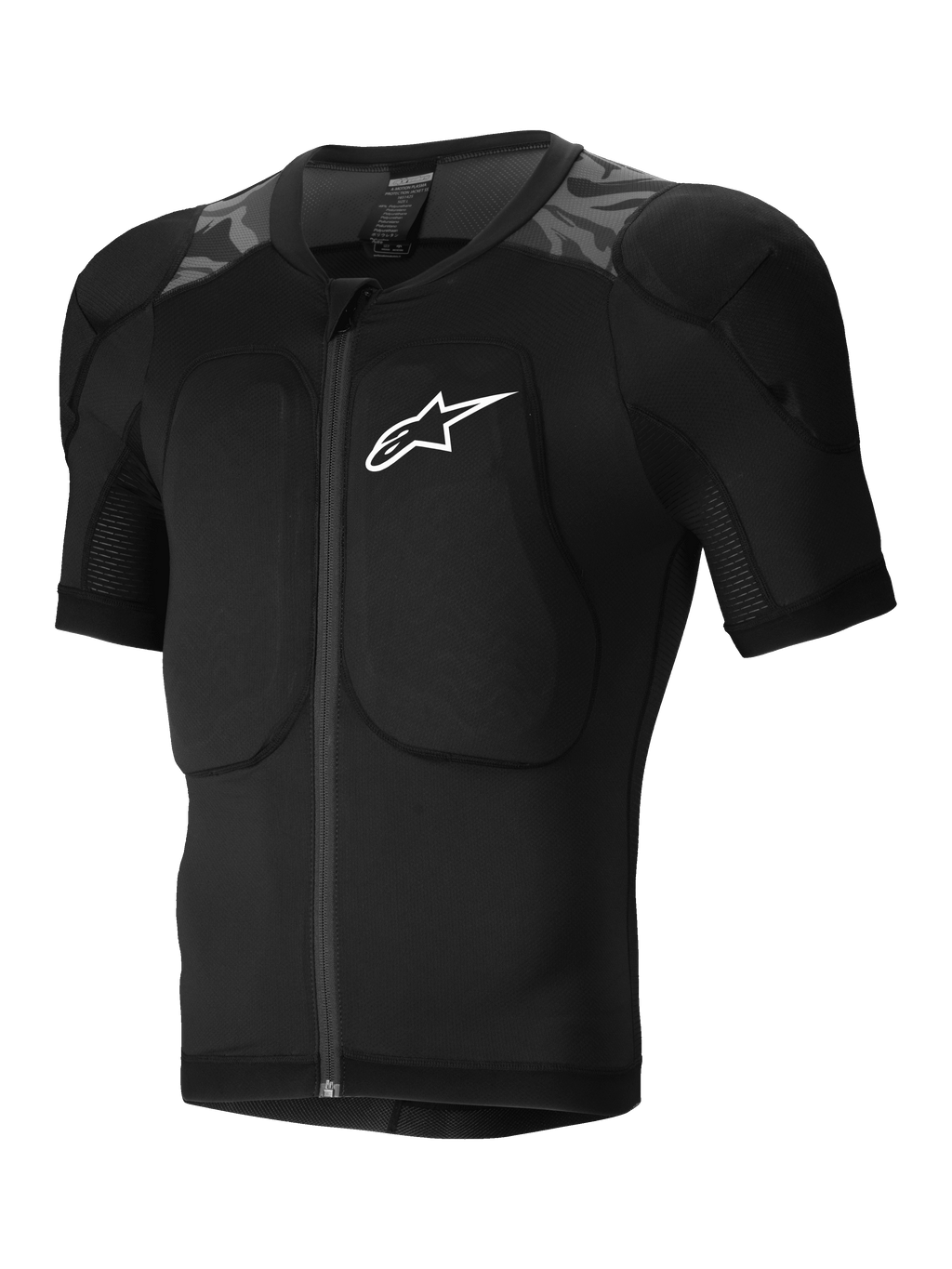 Alpinestars A-Motion Plasma Protection Jacket SS, short-sleeve MTB mountain biking protection jacket, Black Camo, CE certified Nucleon Plasma shoulder and back protectors, stretch mesh construction