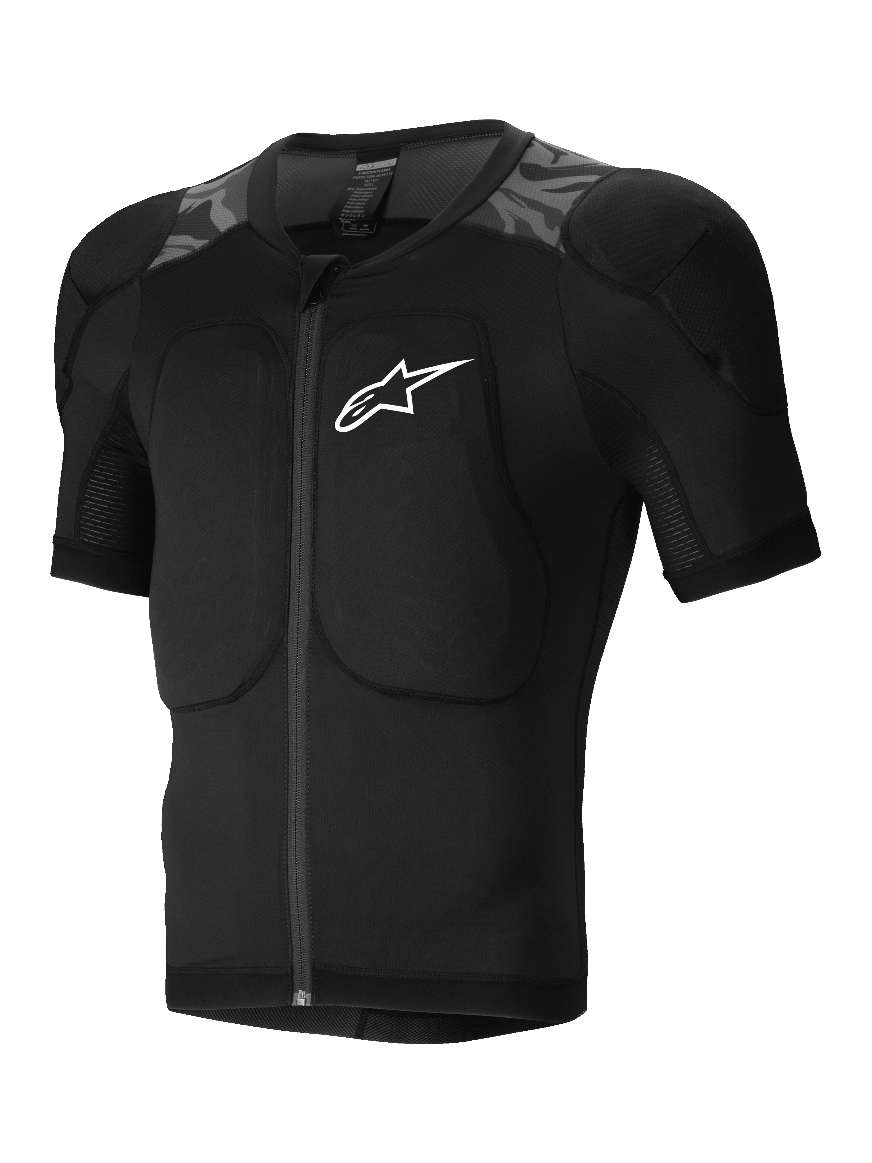 Alpinestars A-Motion Plasma Protection Jacket SS, short-sleeve MTB mountain biking protection jacket, Black Camo, CE certified Nucleon Plasma shoulder and back protectors, stretch mesh construction